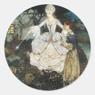 Sticker Rond Cendrillon et marraine gâteau