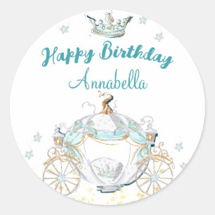 Sticker Rond Cendrillon turquoise et or Princesse Carriage