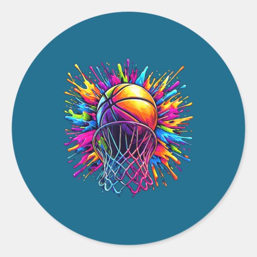 Sticker Rond Cerceau de Basketball Coloré (Devant)