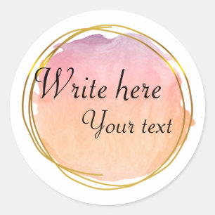 Sticker Rond Cercle Aquarelle Orange Rouge Élégant Or   Classe