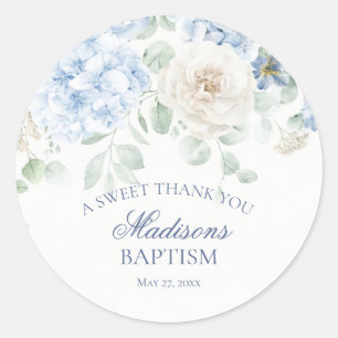 Sticker Rond Cercle Baptême Floral Bleu Hydrangea Bloom