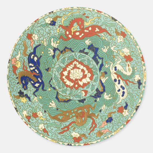 Sticker Rond Cercle chinois antique bleu vert (Devant)