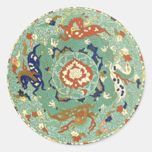 Sticker Rond Cercle chinois antique bleu vert