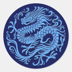 Sticker Rond Cercle de dragon chinois bleu traditionnel
