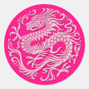 Sticker Rond Cercle de dragon chinois rose traditionnel