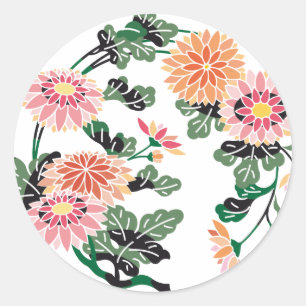Sticker Rond Cercle de fleurs japonais