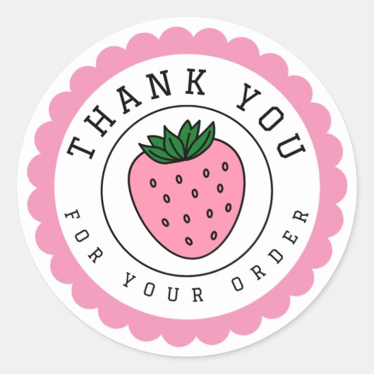 Sticker Rond Cercle de fraise rose Merci (Devant)