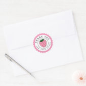 Sticker Rond Cercle de fraise rose Merci (Enveloppe)
