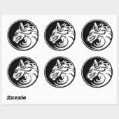 Sticker Rond Cercle de loup blanc et noir (Feuille)
