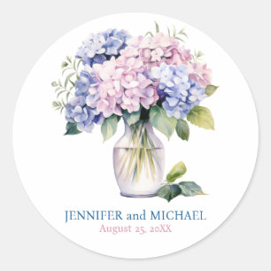 Sticker Rond Cercle de mariage aux hortensias roses et bleus po