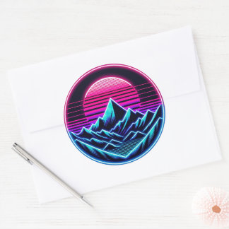 Sticker Rond Cercle de montagne Neon doux - Luminosité rétro mi
