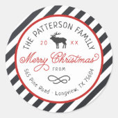 Sticker Rond Cercle de rennes de Noël Adresse de retour (Devant)