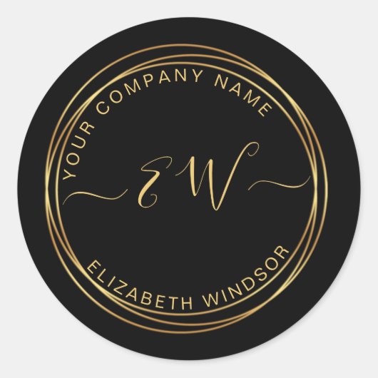 Sticker Rond Cercle doré moderne sur logo monogramme noir (Devant)