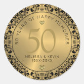 Sticker Rond Cercle floral noir 50e anniversaire de Mariage (Devant)