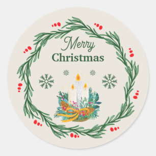 Sticker Rond Cercle Joyeux Noël Crème et Vert