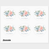 Sticker Rond Cercle Mariage Rose rose et bleu roux (Feuille)