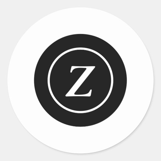 Sticker Rond Cercle noir et blanc initial personnalisé (Devant)