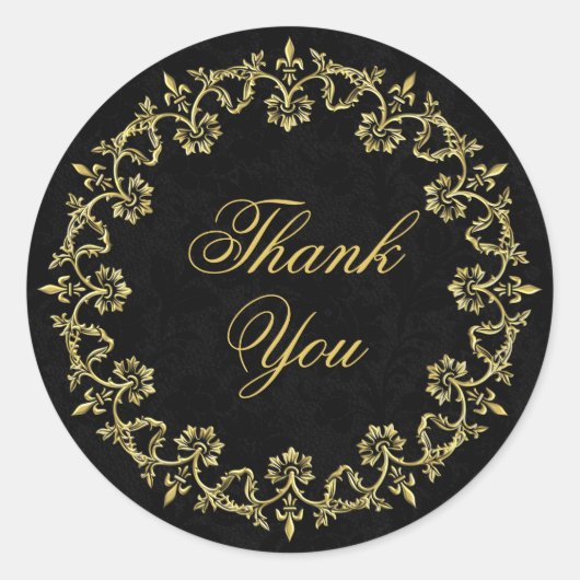 Sticker Rond Cercle or décoratif orné sur Merci noir (Devant)