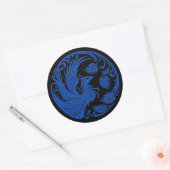 Sticker Rond Cercle Phoenix Bleu Traditionnel sur Noir (Enveloppe)