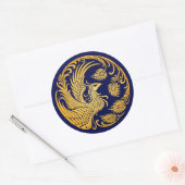 Sticker Rond Cercle Phoenix Jaune Traditionnel sur Bleu (Enveloppe)