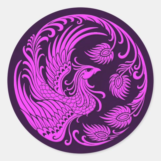 Sticker Rond Cercle Phoenix traditionnel rose et violet (Devant)