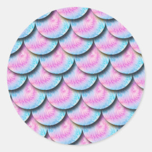 Sticker Rond Cercle Tie Dye Nuages Aquarelle bleu rose Motif