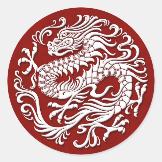 Sticker Rond Cercle traditionnel de dragon chinois blanc et rou (Devant)