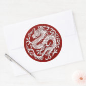 Sticker Rond Cercle traditionnel de dragon chinois blanc et rou (Enveloppe)