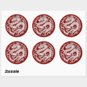 Sticker Rond Cercle traditionnel de dragon chinois blanc et rou (Feuille)