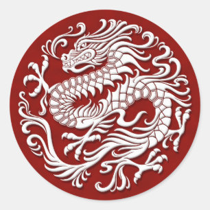 Sticker Rond Cercle traditionnel de dragon chinois blanc et rou