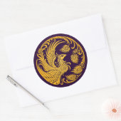 Sticker Rond Cercle traditionnel de Phoenix Jaune sur violet (Enveloppe)