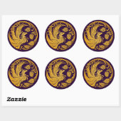 Sticker Rond Cercle traditionnel de Phoenix Jaune sur violet (Feuille)