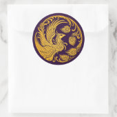 Sticker Rond Cercle traditionnel de Phoenix Jaune sur violet (Sac)