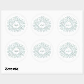 Sticker Rond Cercle vert Sage feuille mariage monogramme (Feuille)