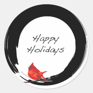 Sticker Rond Cercle zen avec Cardinal de Noël