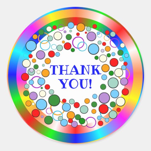 Sticker Rond Cercles arc-en-ciel colorés Merci (Devant)
