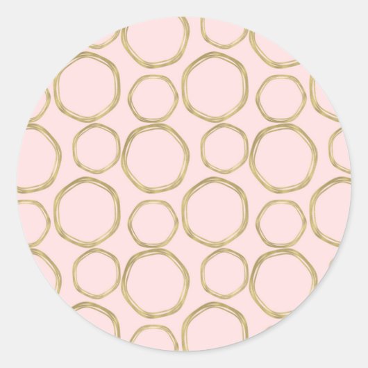 Sticker Rond Cercles d'or et rose rougissant moderne tendance (Devant)