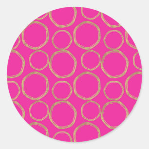 Sticker Rond Cercles dorés et rose vif chaud tendance moderne a