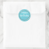 Sticker Rond Cercles Joyeux Anniversaire Turquoise Blanc Marron (Sac)
