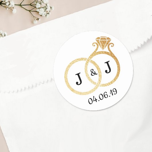 Sticker Rond Cercles Mariages Chic Faux Gold Foil