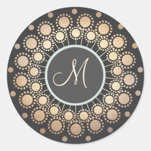 Sticker Rond Cercles or Ornate Monogramme Noir