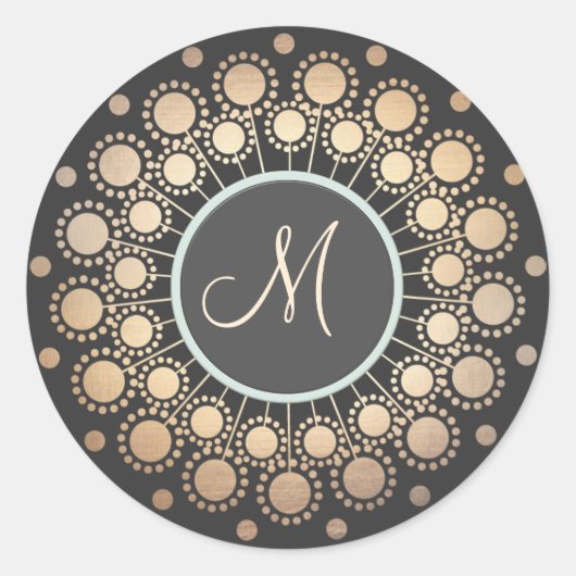 Sticker Rond Cercles or Ornate Monogramme Noir (Devant)