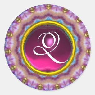 Sticker Rond CERCLES PSYCHÉDÉLIQUES MONOGRAMME bleu turquoise r