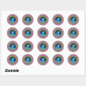 Sticker Rond CERCLES PSYCHEDELIQUES MONOGRAMME bleu turquoise r (Feuille)