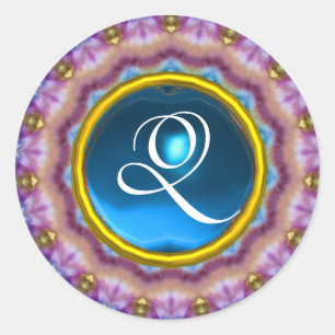 Sticker Rond CERCLES PSYCHEDELIQUES MONOGRAMME bleu turquoise r