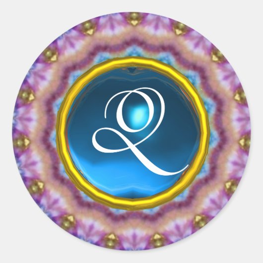 Sticker Rond CERCLES PSYCHEDELIQUES MONOGRAMME bleu turquoise r (Devant)