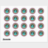 Sticker Rond CERCLES PSYCHÉDÉLIQUES MONOGRAS bleu turquase rose (Feuille)