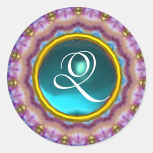 Sticker Rond CERCLES PSYCHÉDÉLIQUES MONOGRAS bleu turquase rose