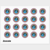 Sticker Rond CERCLES PSYCHÉDÉLIQUES MONOGRAS bleu turquase rose (Feuille)