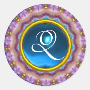 Sticker Rond CERCLES PSYCHÉDÉLIQUES MONOGRAS bleu turquase rose